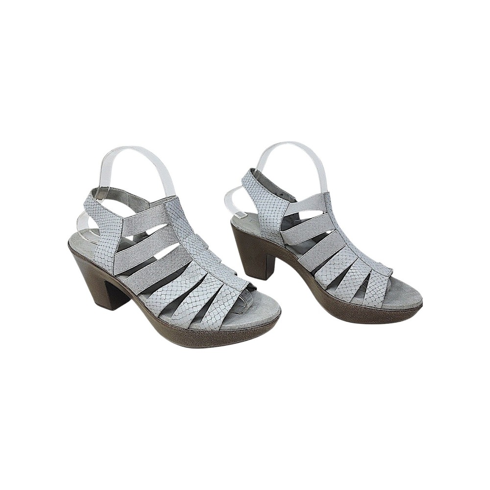 Munro Platform Sandals 9 Womens Gray Snakeskin Chunky Block Heel Strappy Comfort